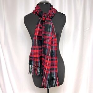 Scotland Scarf Co Unisex Cashmere Rectangle Fringe Scarf Red Plaid Academia